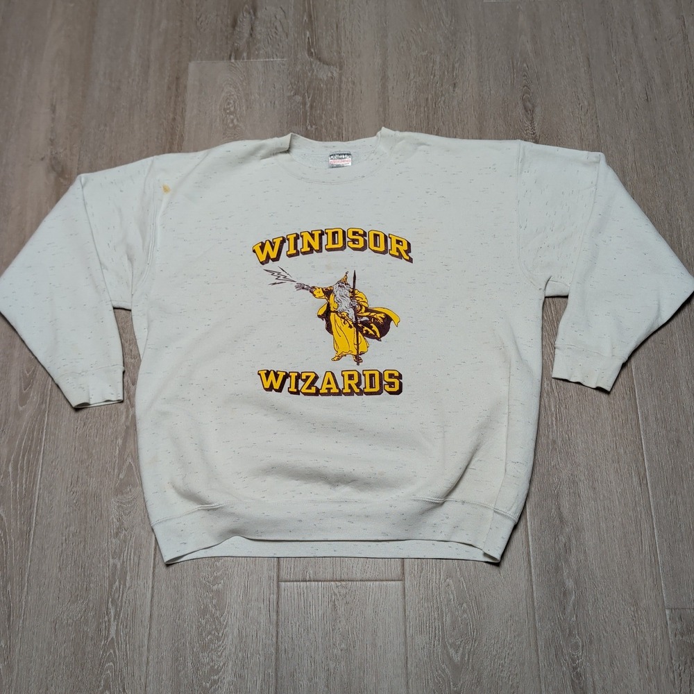 Vintage 90s Oneita Windsor Wizards Crewneck Sweatshirt Men XXL Oatmeal USA Flaws